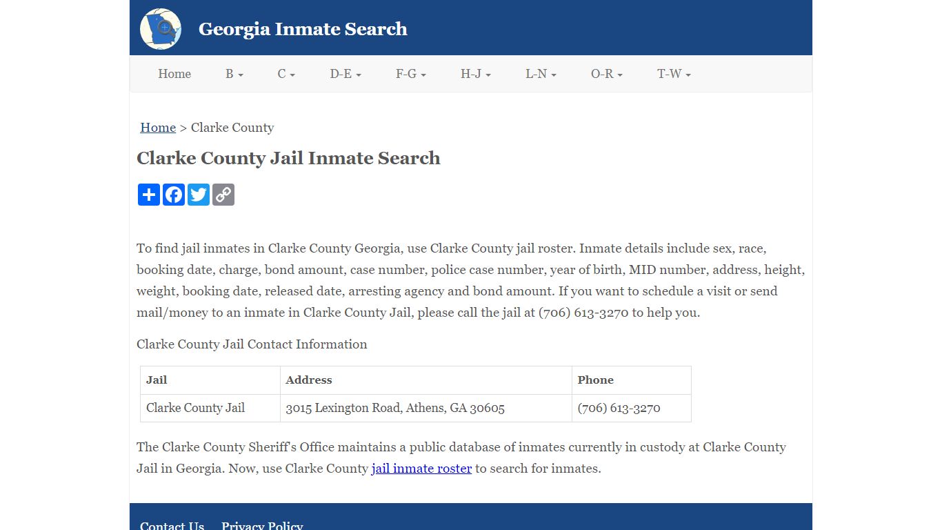 Clarke County Jail Inmate Search